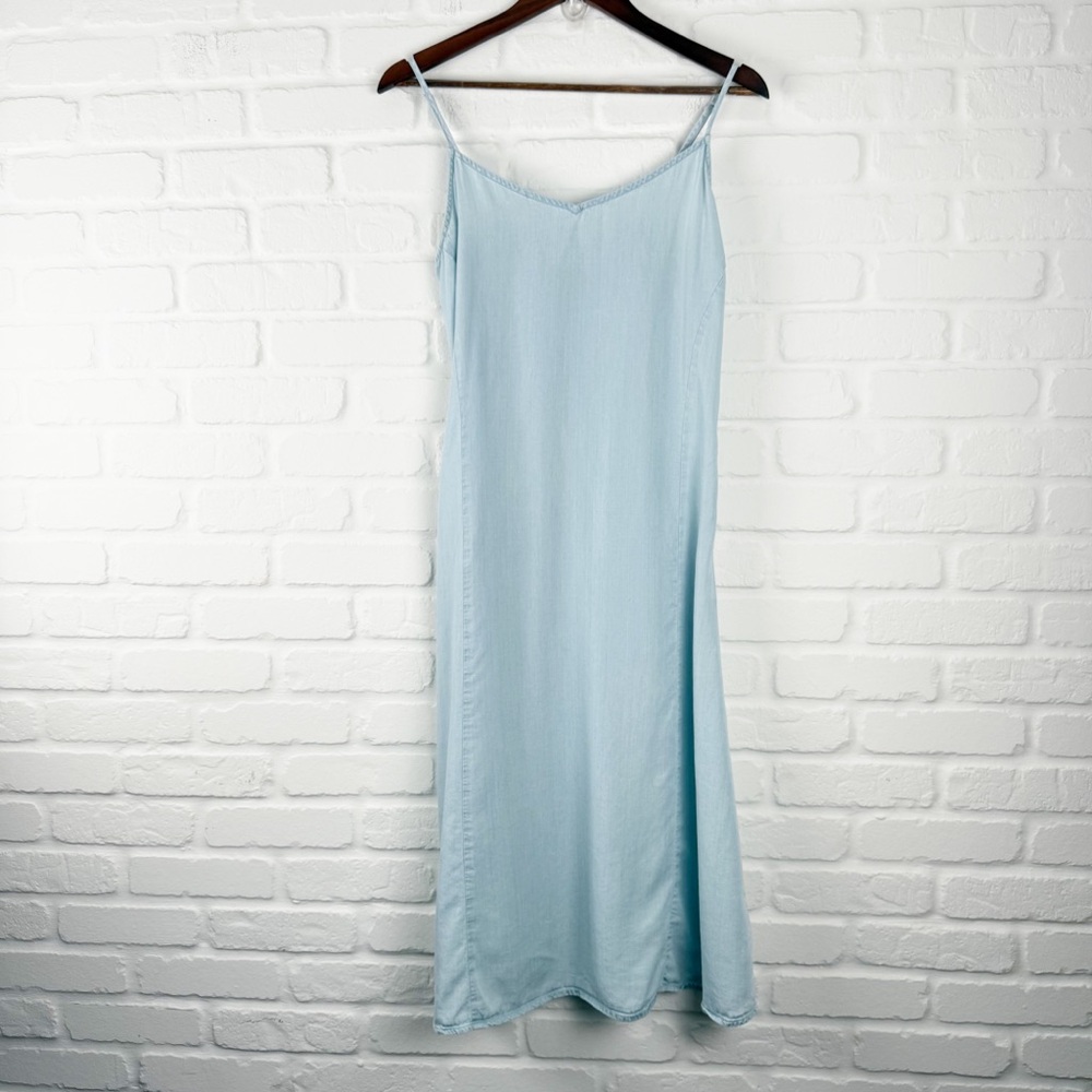 Old Navy Light Blue Tencel Slip Dress A-line strappy Midi Medium